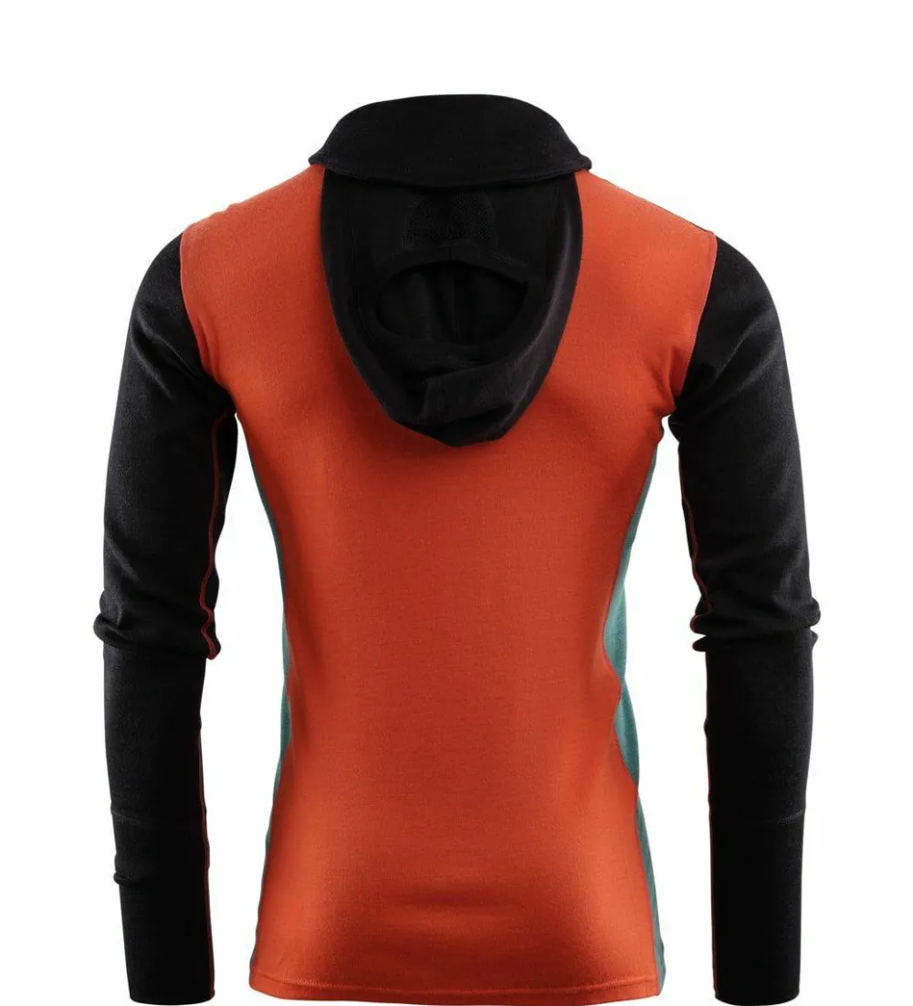 Men's WarmWool Hoodsweater with Zip Jet Black/Red Clay/North Atlantic Underställ Herr