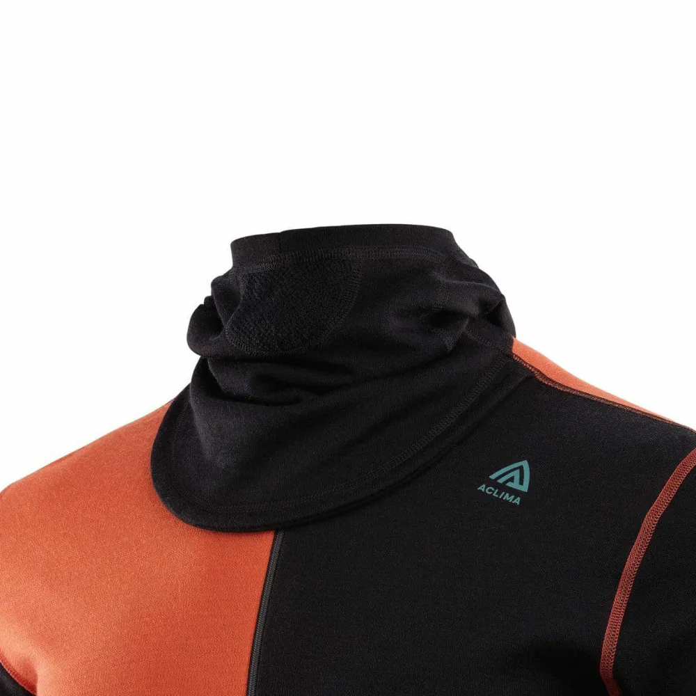 Men's WarmWool Hoodsweater with Zip Jet Black/Red Clay/North Atlantic Underställ Herr