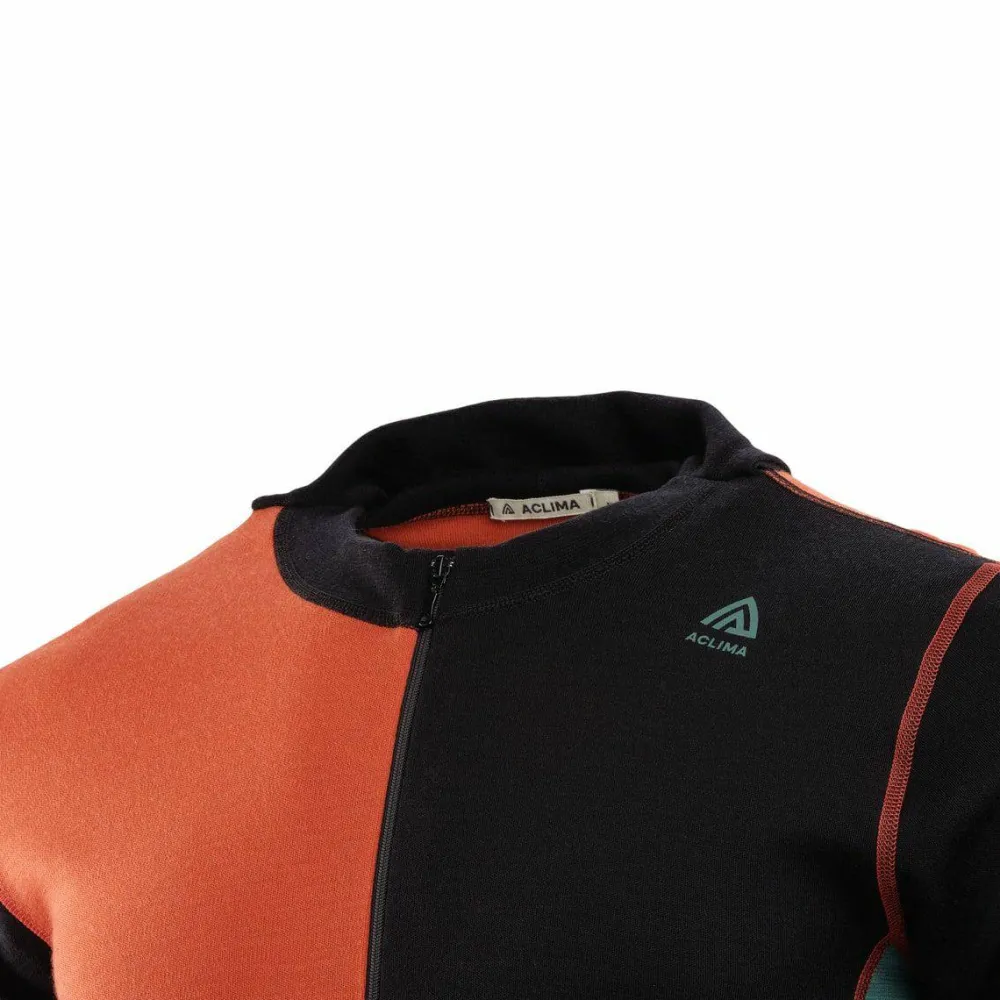 Men's WarmWool Hoodsweater with Zip Jet Black/Red Clay/North Atlantic Underställ Herr
