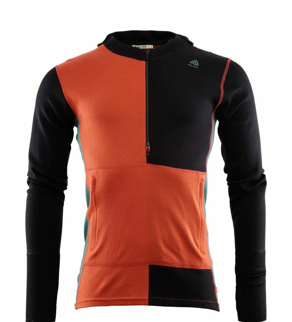 Men's WarmWool Hoodsweater with Zip Jet Black/Red Clay/North Atlantic Underställ Herr