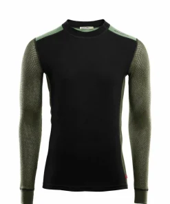 Men's WoolNet Hybrid Crew Neck Jet Black/Olive Night/Dill Underställ Herr