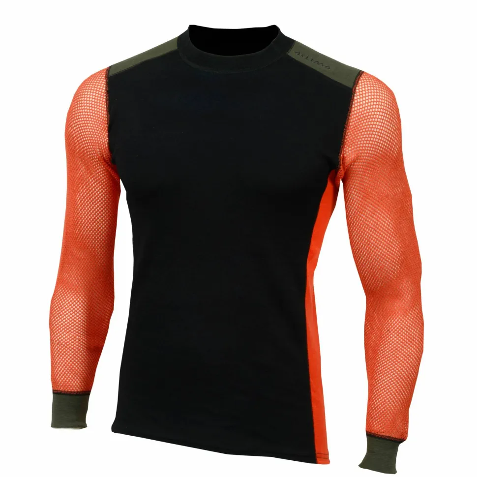 Aclima Men's WoolNet Hybrid Crew Neck Jet Black/Poinciana/Olive Nigh