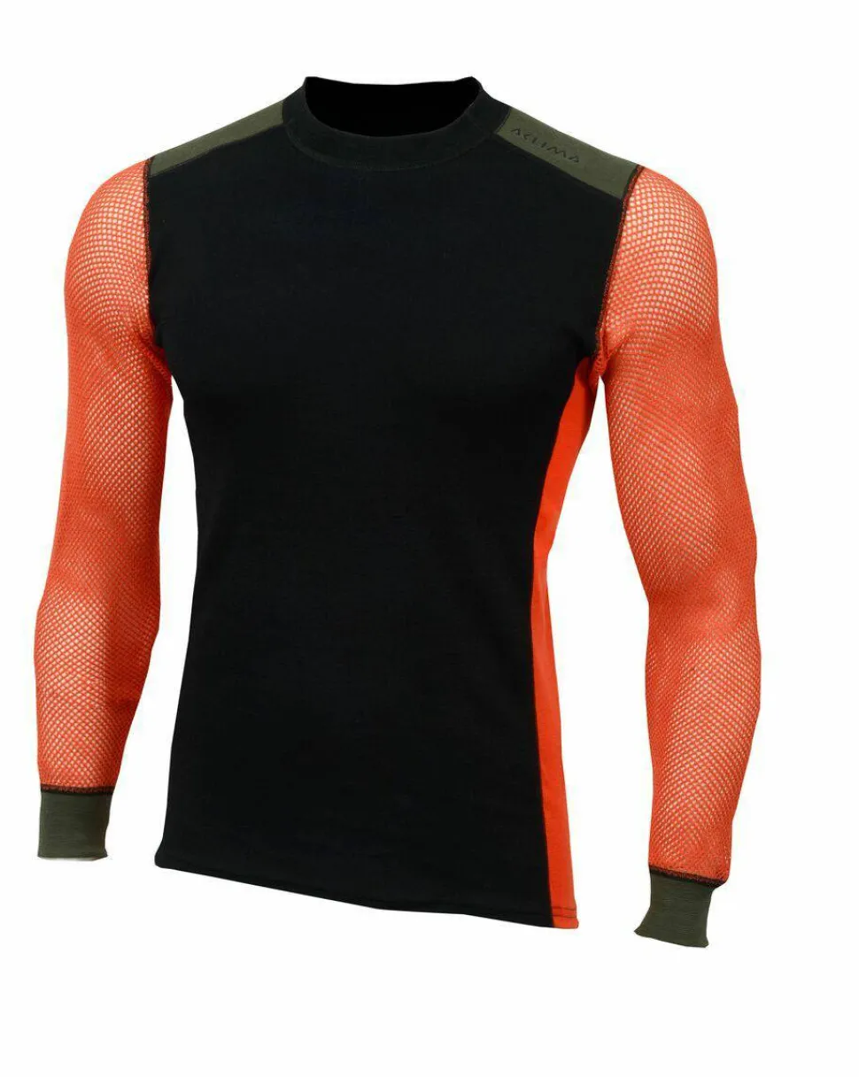 Aclima Men's WoolNet Hybrid Crew Neck Jet Black/Poinciana/Olive Nigh