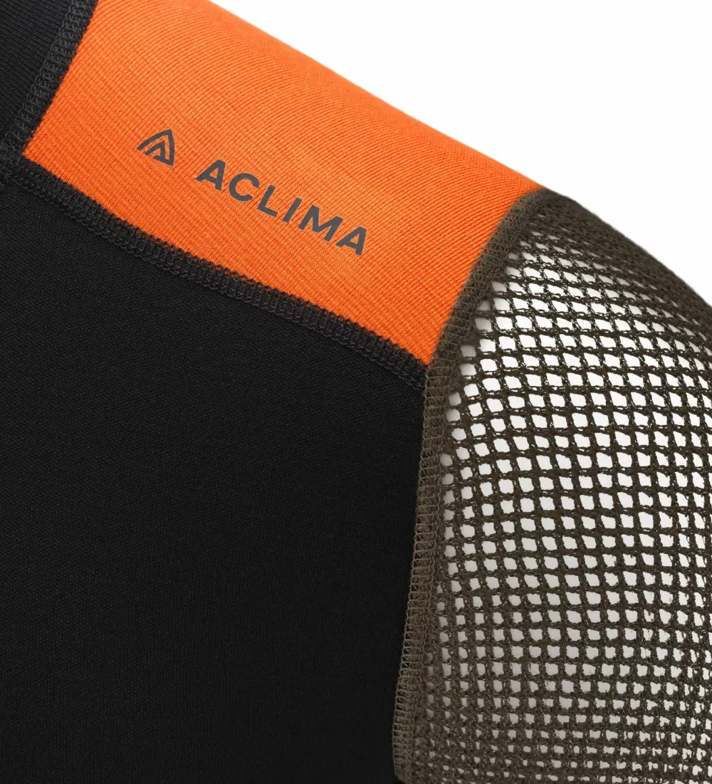 Aclima Men's WoolNet Hybrid Crew Neck Jet Black/Tarmac/Gold Flame