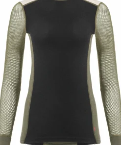 Online Women's WoolNet Hybrid Crew Neck Jet Black/Olive Night/Beige Melange Skidkläder Dam|Underställ Dam