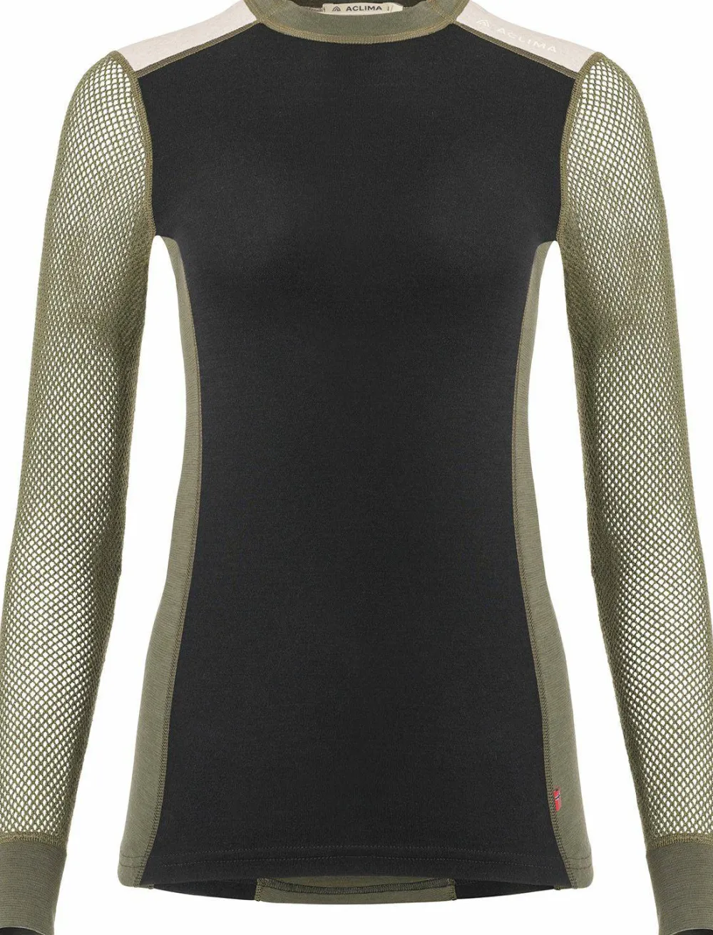 Online Women's WoolNet Hybrid Crew Neck Jet Black/Olive Night/Beige Melange Skidkläder Dam|Underställ Dam