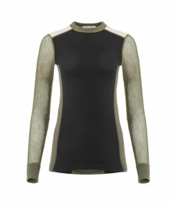 Online Women's WoolNet Hybrid Crew Neck Jet Black/Olive Night/Beige Melange Skidkläder Dam|Underställ Dam