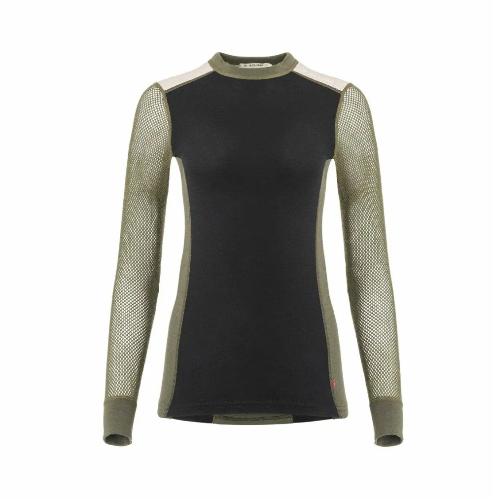 Online Women's WoolNet Hybrid Crew Neck Jet Black/Olive Night/Beige Melange Skidkläder Dam|Underställ Dam