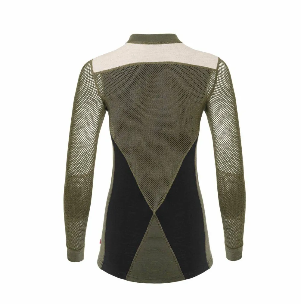 Online Women's WoolNet Hybrid Crew Neck Jet Black/Olive Night/Beige Melange Skidkläder Dam|Underställ Dam