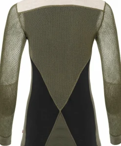 Aclima Women's WoolNet Hybrid Crew Neck Jet Black/Tarmac/Beige Melange