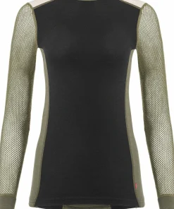 Aclima Women's WoolNet Hybrid Crew Neck Jet Black/Tarmac/Beige Melange