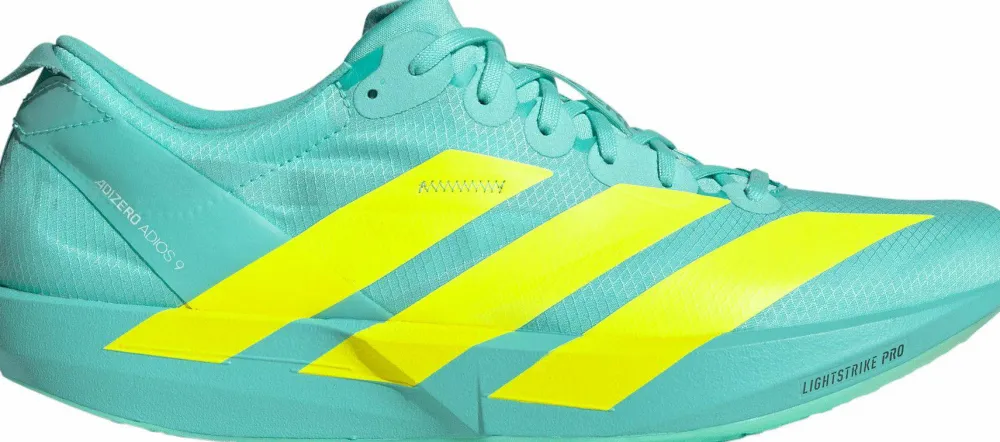 Best Men's Adizero Adios 9 Flash Aqua/Lucid Lemon/Zero Metalic Löparskor Herr