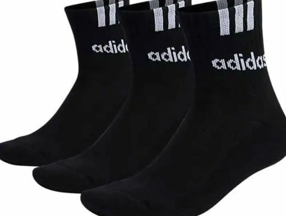 Adidas 3-Stripes Linear Half-Crew Cushioned Socks 3 Pairs Black/White New