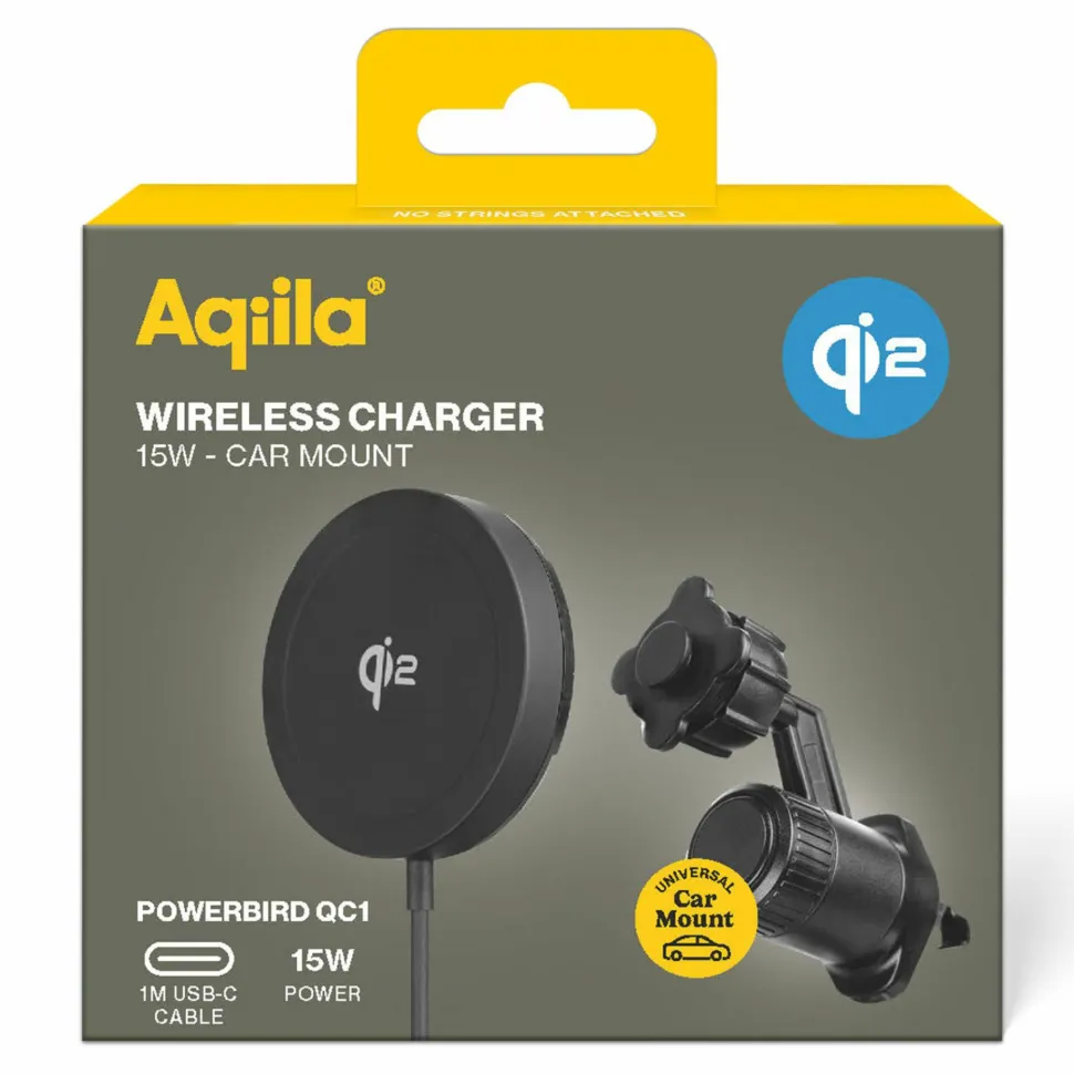 Aqiila Qi2 Wireless Charger With Carmount Black