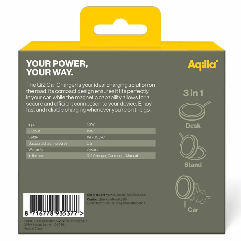 Aqiila Qi2 Wireless Charger With Carmount Black