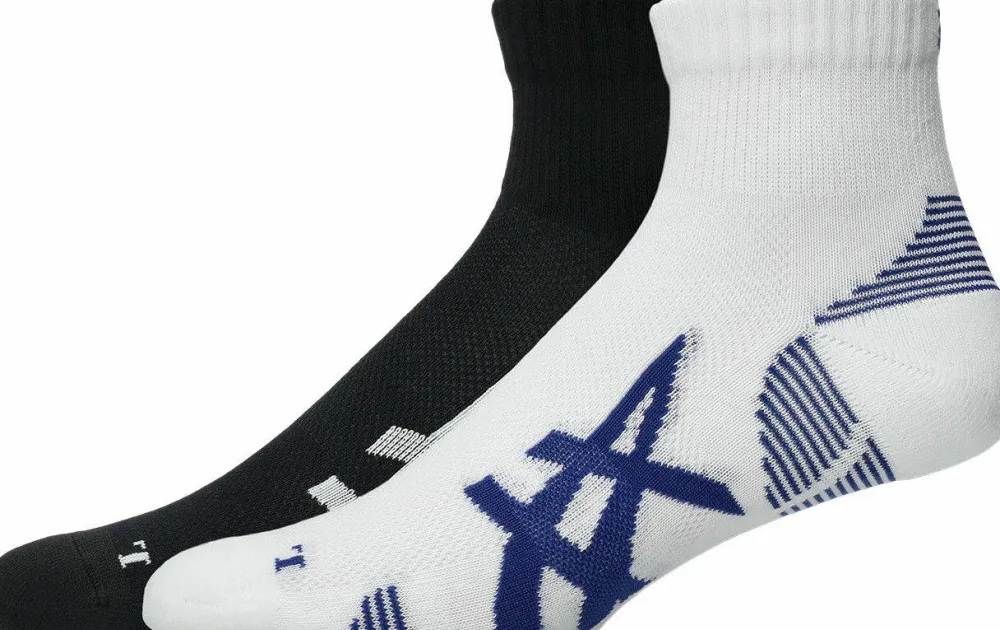 Asics 2 Pack Cushioned Run Quarter Sock Performance Black/Brilliant White Sale