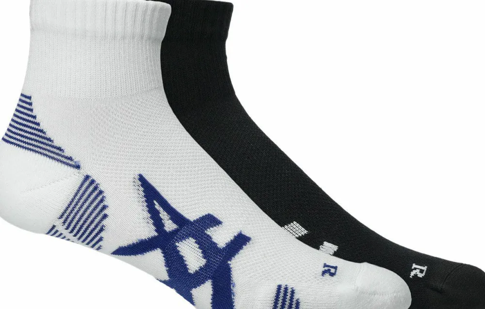 Asics 2 Pack Cushioned Run Quarter Sock Performance Black/Brilliant White Sale