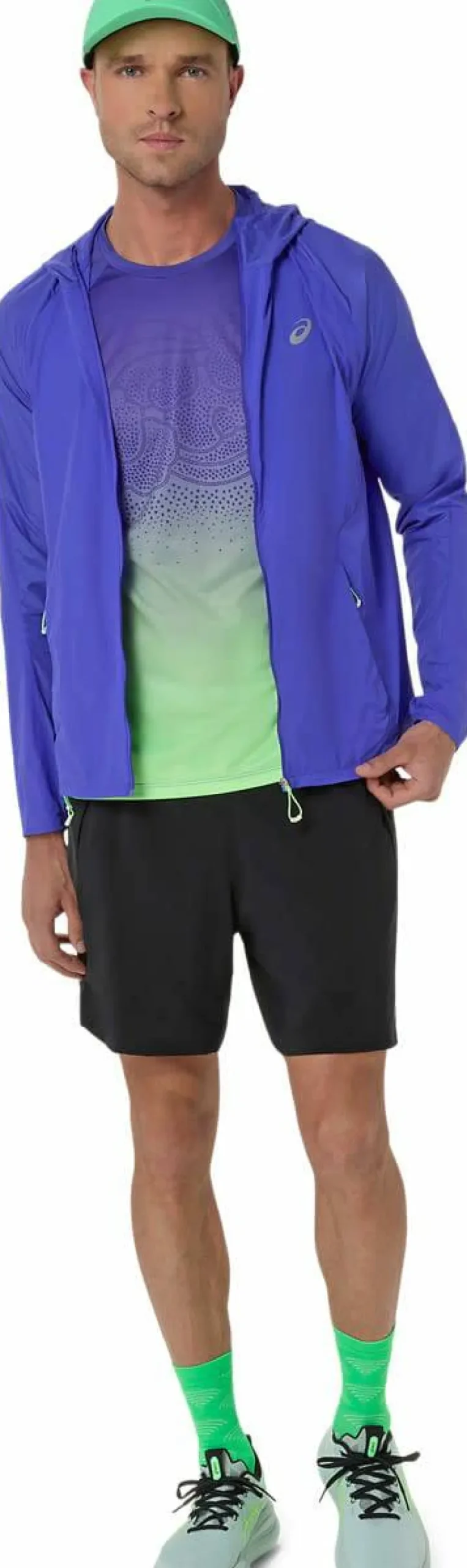 Asics Men's Road Packable Jacket Cobalt Burst/Illuminate Green