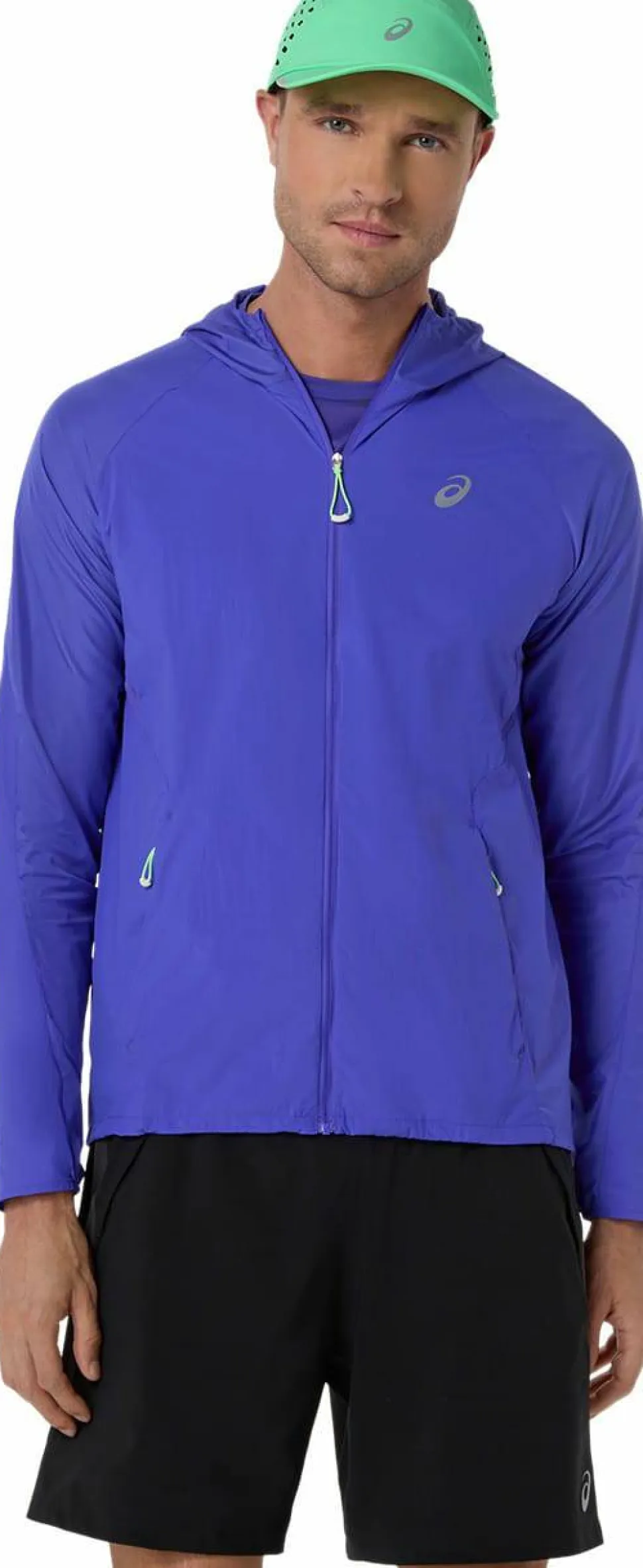 Asics Men's Road Packable Jacket Cobalt Burst/Illuminate Green