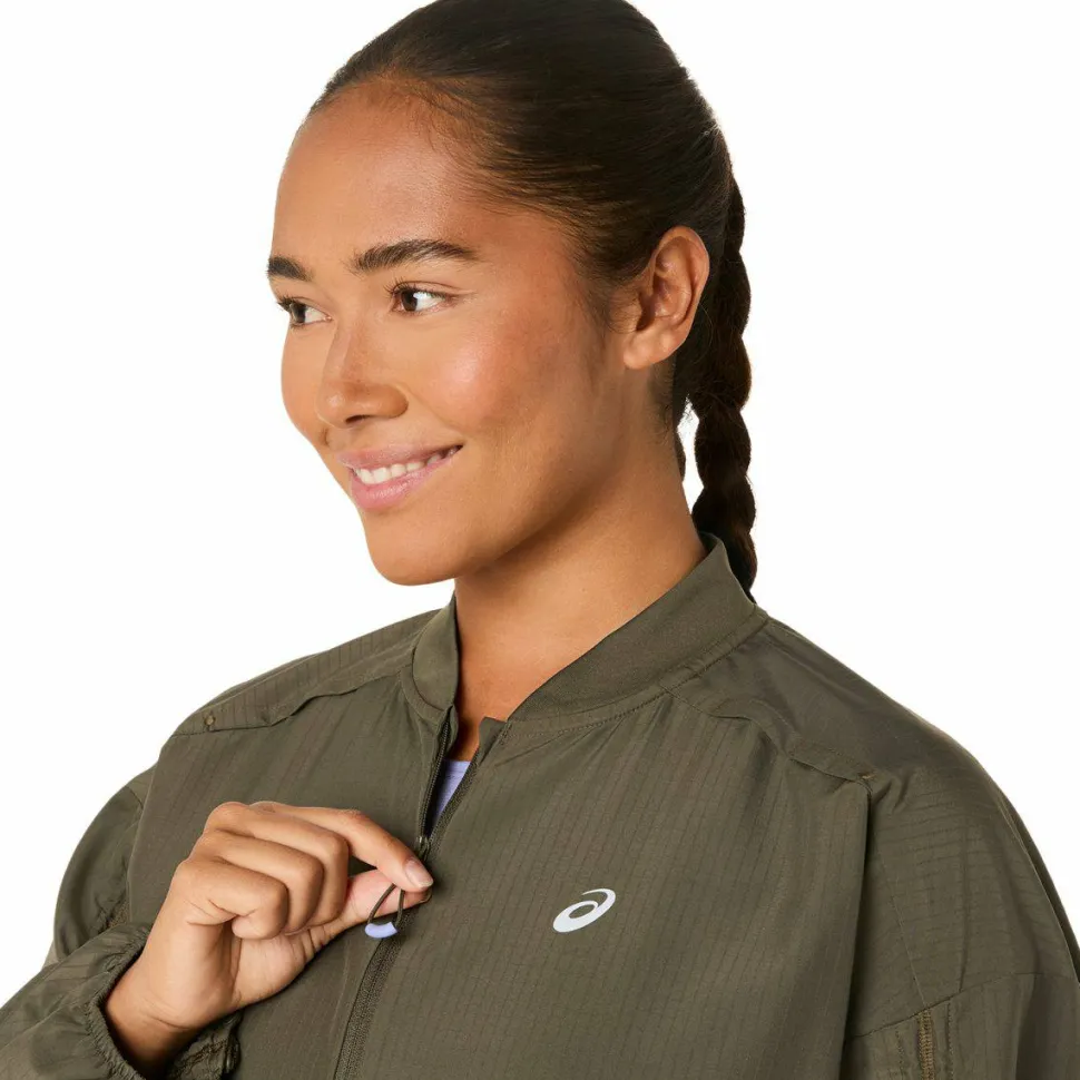 Asics Women's Nagino Run Adjustable Jacket Dark Olive