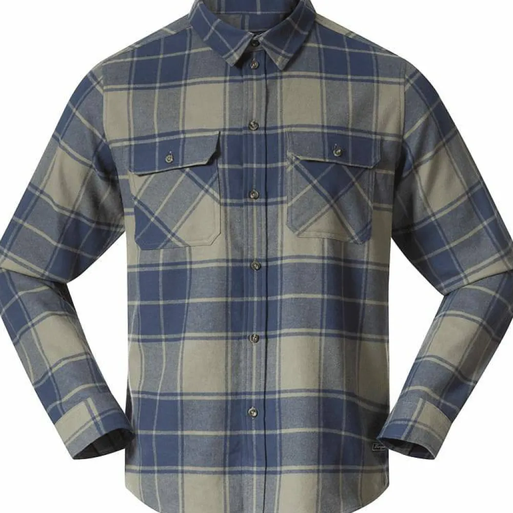 Bergans Men's Nordmarka Flannel Shirt Green Mud/Navy Blue Check Sale