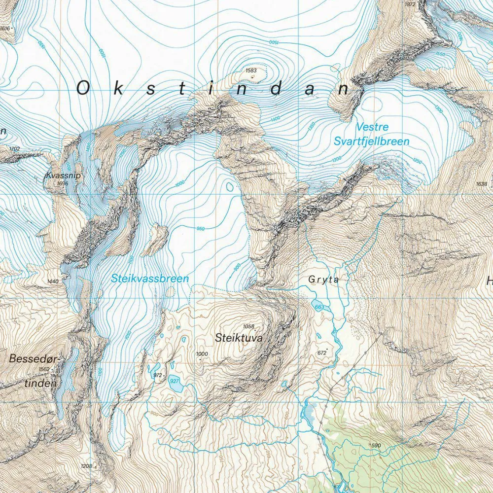 Hot Okstindan 1:25 000 Skidåkning