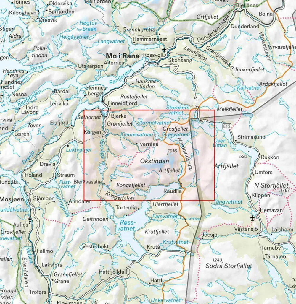 Hot Okstindan 1:25 000 Skidåkning