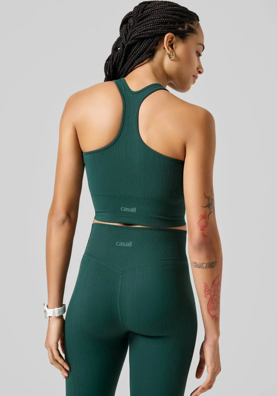 Casall Women's Multi Rib Seamless Padded Sports Top Dark Pine