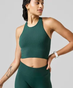 Casall Women's Multi Rib Seamless Padded Sports Top Dark Pine