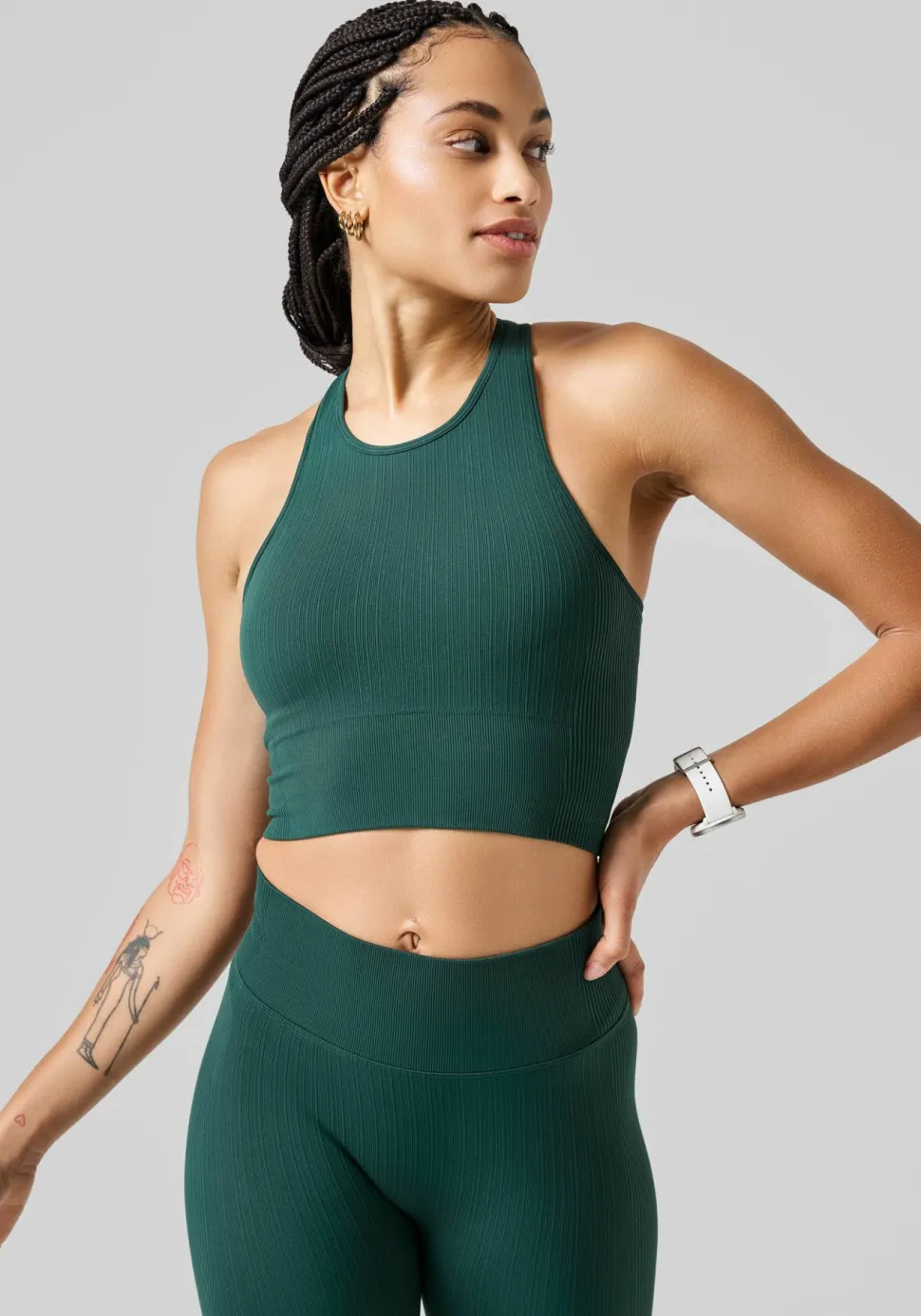 Casall Women's Multi Rib Seamless Padded Sports Top Dark Pine