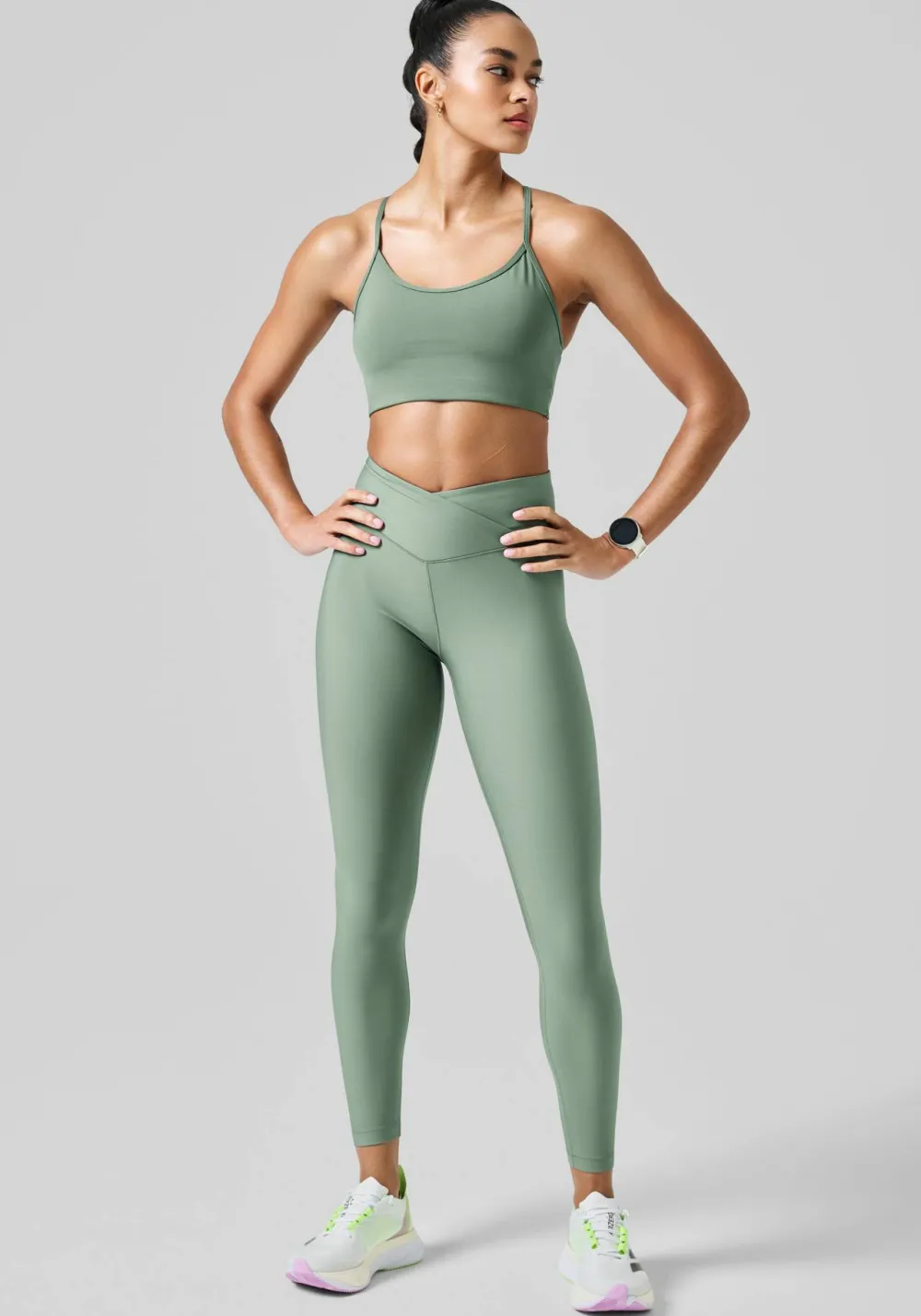 Casall Women's Overlap High Waist Tights Dusty Green Clearance