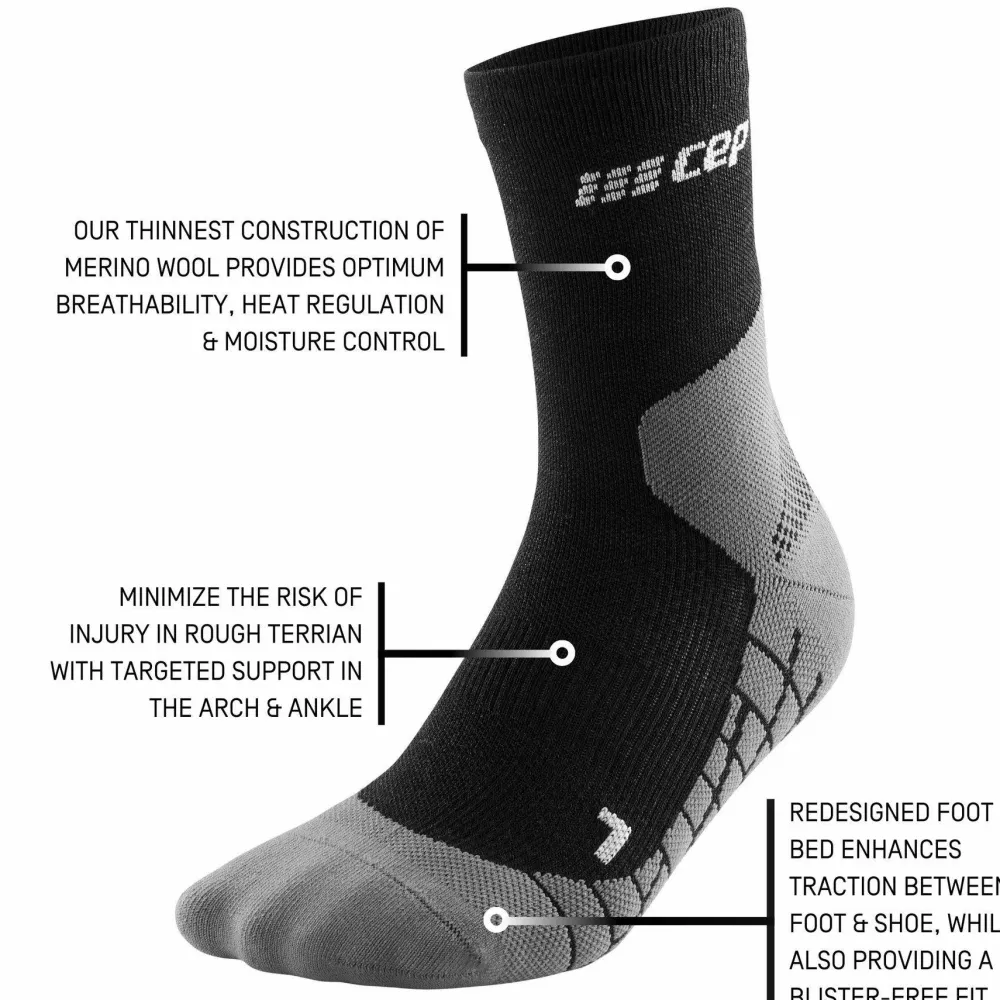 CEP Women's Hiking Light Merino Mid Cut Compression Socks Black Clearance