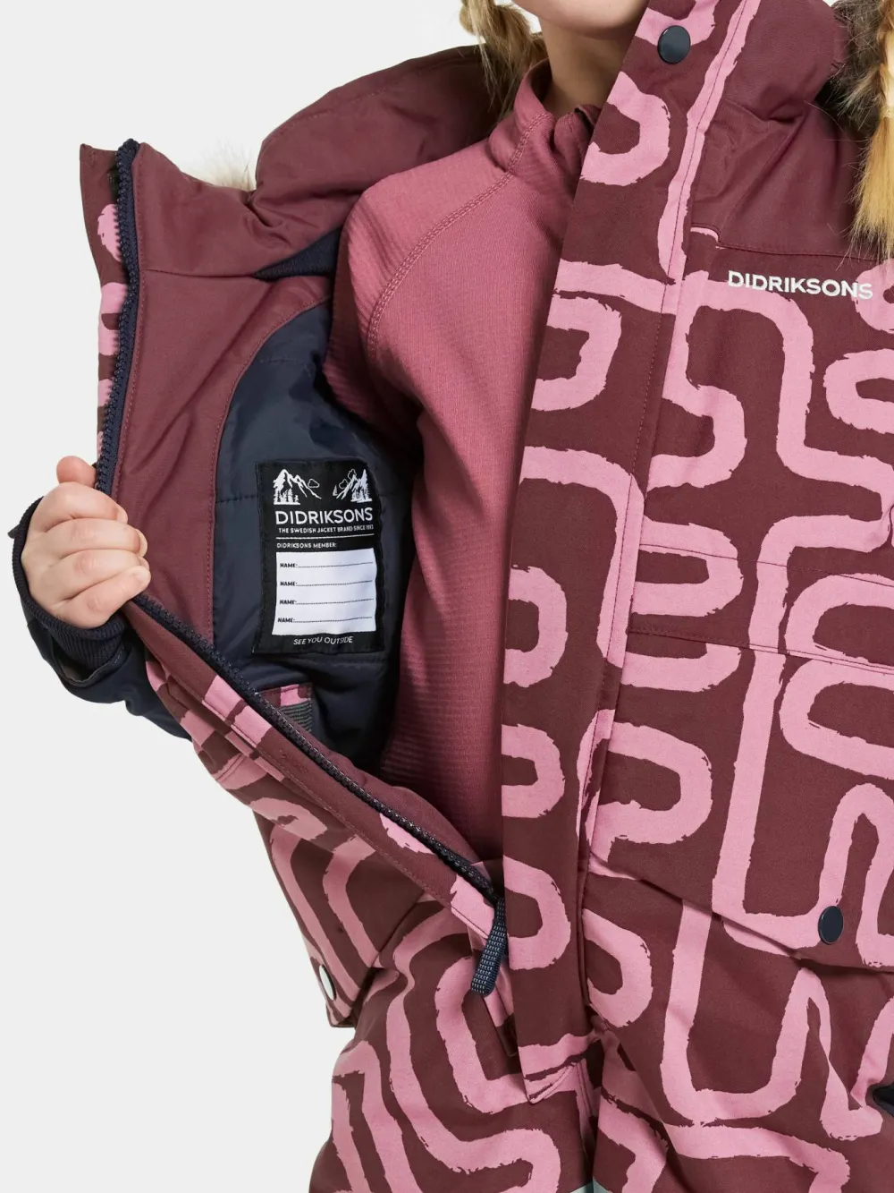 Didriksons Kids' Bjärven Printed Coverall 2 Path S Pink Hot