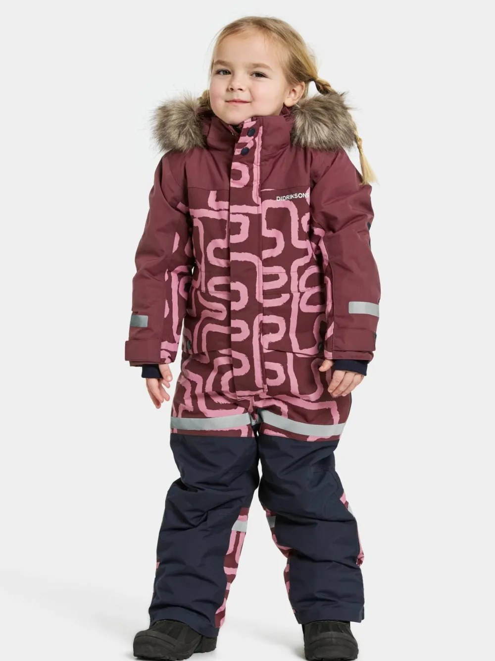 Didriksons Kids' Bjärven Printed Coverall 2 Path S Pink Hot