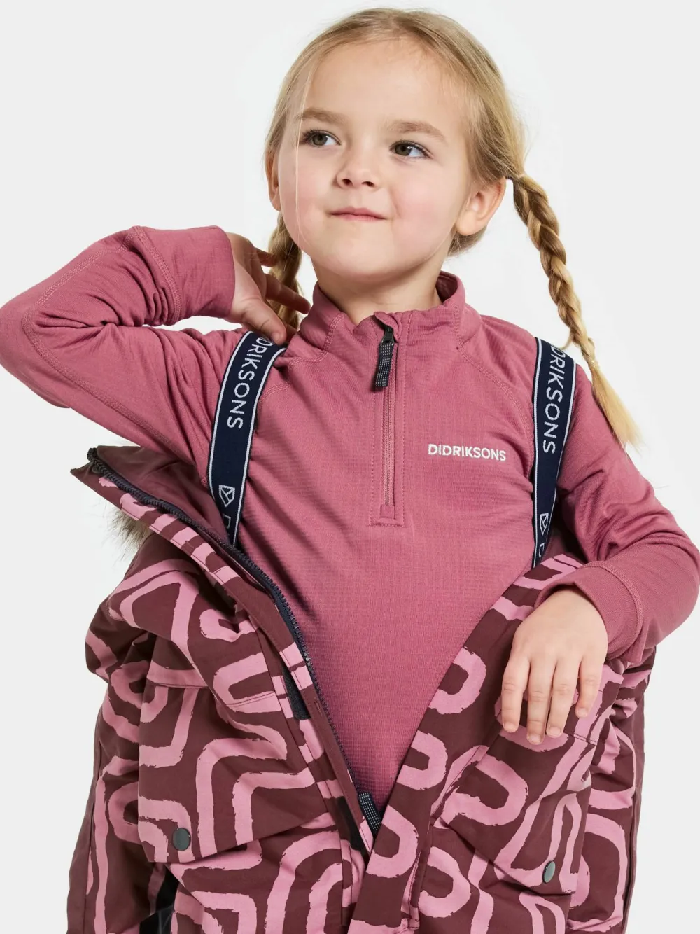Didriksons Kids' Bjärven Printed Coverall 2 Path S Pink Hot