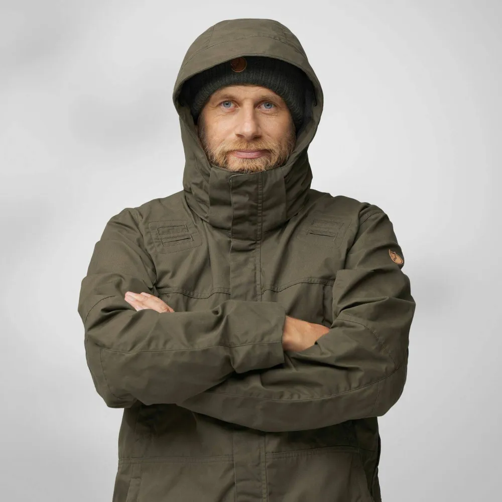 Fjällräven Men's Drev Hybrid Jacket Deep Forest-Orange Multi Camo Clearance