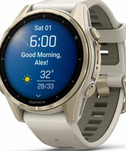 Garmin Fenix 8 Amoled 43mm, Sapphire Soft Gold - Fog Grey/Sandstone Silicone Strap New