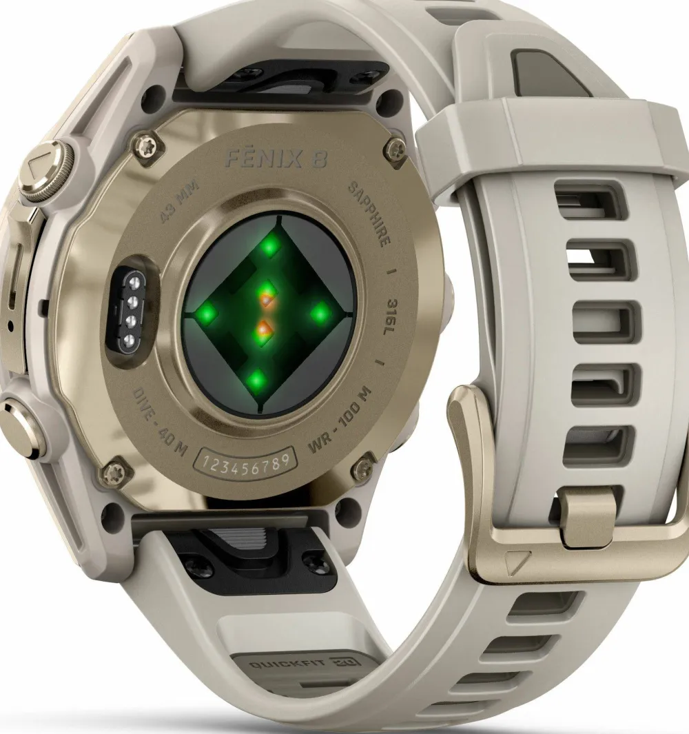 Garmin Fenix 8 Amoled 43mm, Sapphire Soft Gold - Fog Grey/Sandstone Silicone Strap New