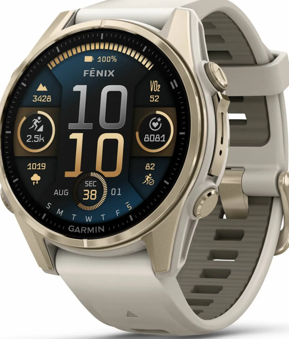 Garmin Fenix 8 Amoled 43mm, Sapphire Soft Gold - Fog Grey/Sandstone Silicone Strap New