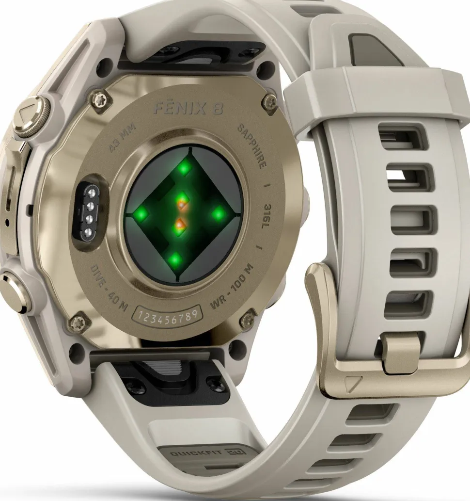 Garmin Fenix 8 Amoled 43mm, Sapphire Soft Gold - Fog Grey/Sandstone Silicone Strap