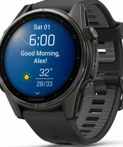 Clearance Fenix 8 Amoled 43mm, Sapphire Carbon Gray DLC Titanium - Black/Pebble Grey Silicone Strap Elektronik|Träning