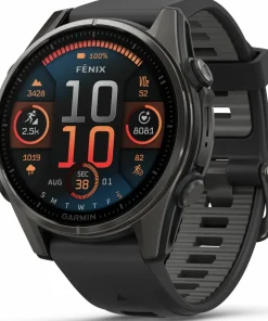Clearance Fenix 8 Amoled 43mm, Sapphire Carbon Gray DLC Titanium - Black/Pebble Grey Silicone Strap Elektronik|Träning