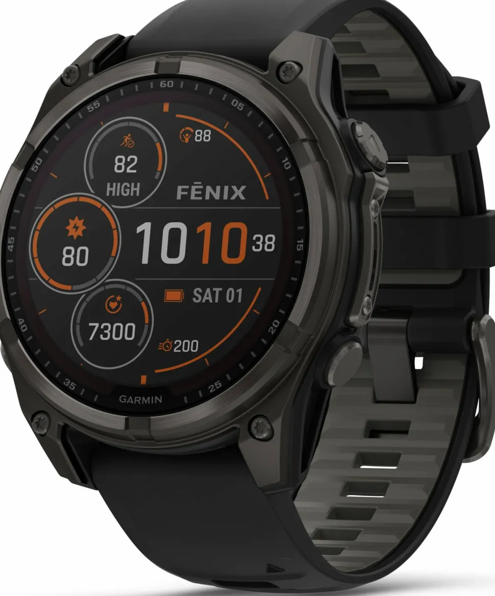 Garmin Fenix 8 Solar 51mm, Sapphire Solar Carbon Gray DLC Titanium - Black/Pebble Grey Silicone Strap