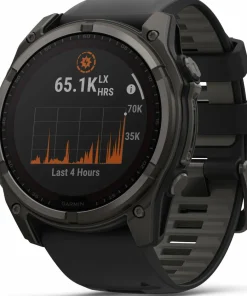 Garmin Fenix 8 Solar 51mm, Sapphire Solar Carbon Gray DLC Titanium - Black/Pebble Grey Silicone Strap