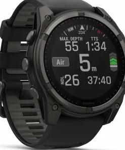 Garmin Fenix 8 Solar 51mm, Sapphire Solar Carbon Gray DLC Titanium - Black/Pebble Grey Silicone Strap