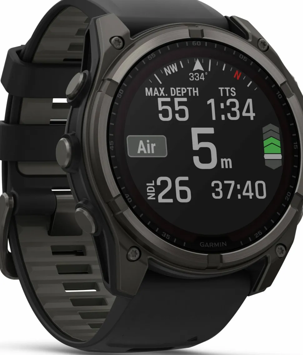 Garmin Fenix 8 Solar 51mm, Sapphire Solar Carbon Gray DLC Titanium - Black/Pebble Grey Silicone Strap