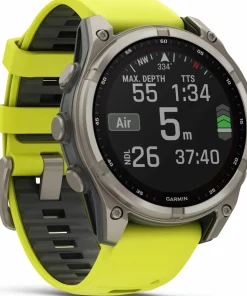 Garmin Fenix 8 Solar 47mm, Sapphire Solar Titanium - Amp Yellow/Graphite Silicone Strap