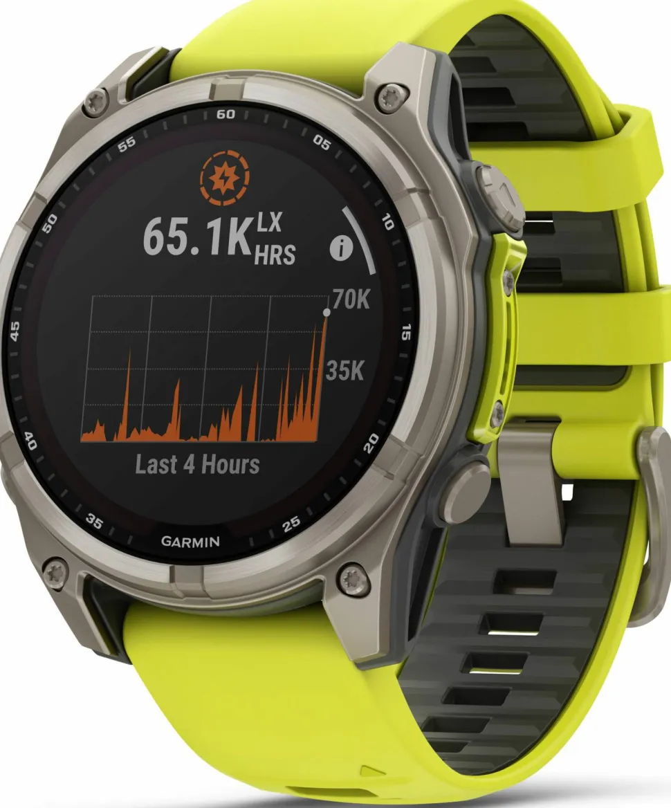 Garmin Fenix 8 Solar 47mm, Sapphire Solar Titanium - Amp Yellow/Graphite Silicone Strap
