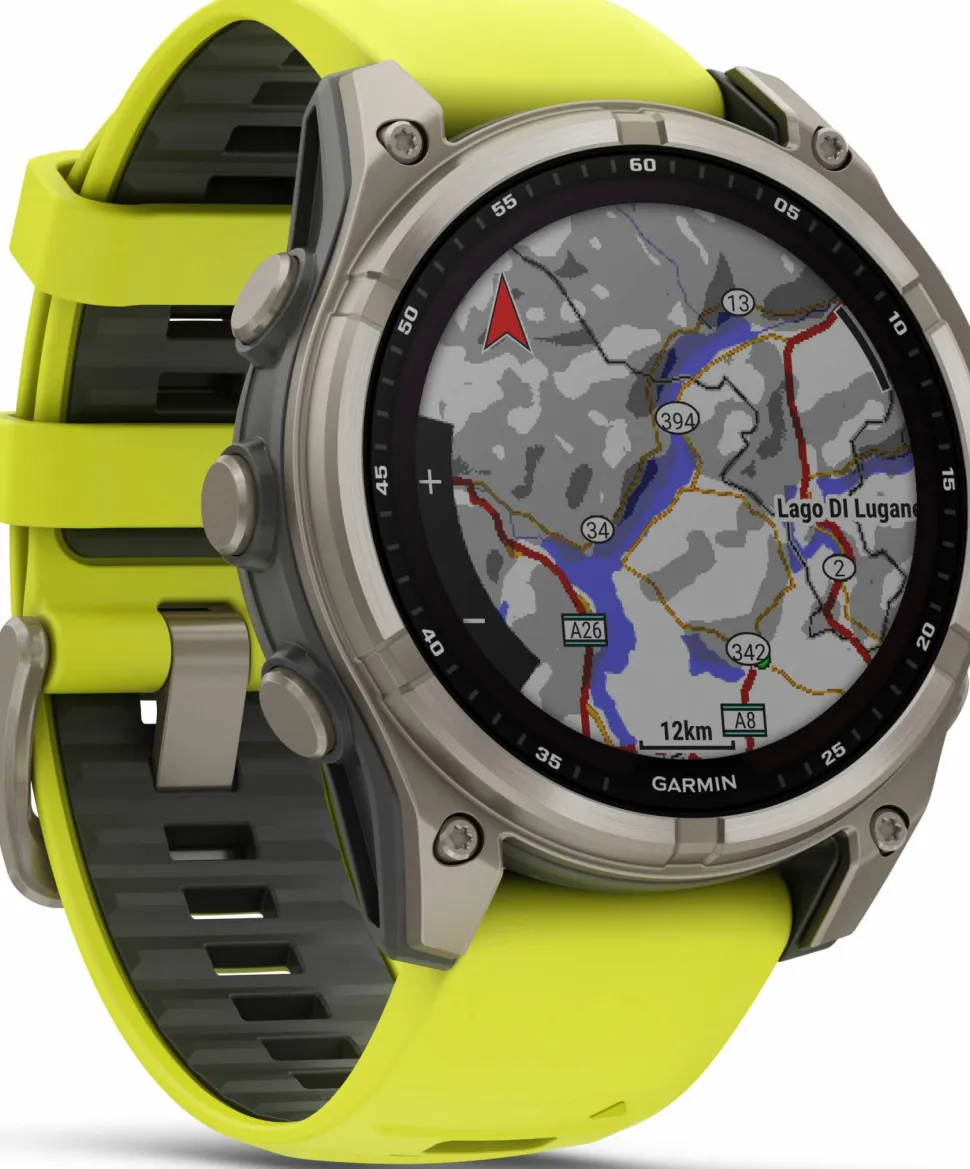 Garmin Fenix 8 Solar 47mm, Sapphire Solar Titanium - Amp Yellow/Graphite Silicone Strap