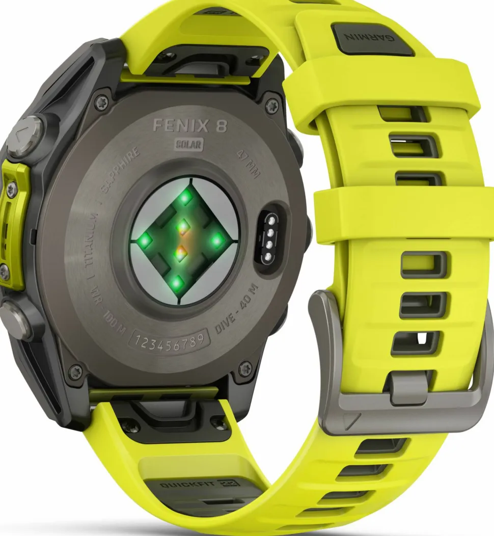 Garmin Fenix 8 Solar 47mm, Sapphire Solar Titanium - Amp Yellow/Graphite Silicone Strap